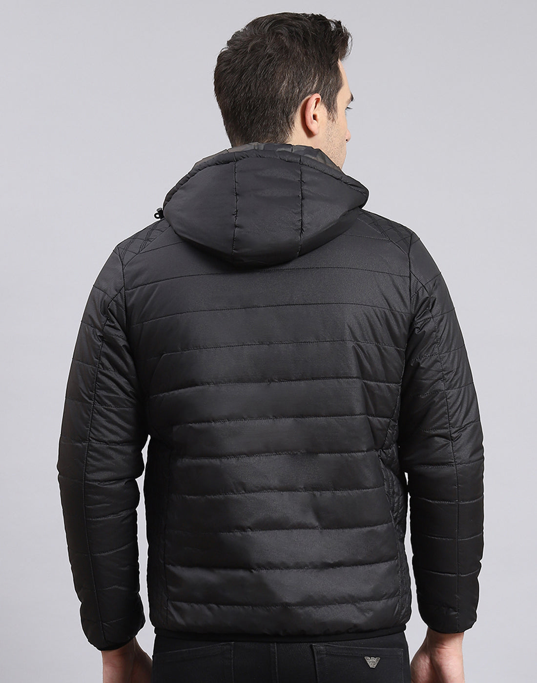 Men Black Printed Stand Collar Full Sleeve Jacket