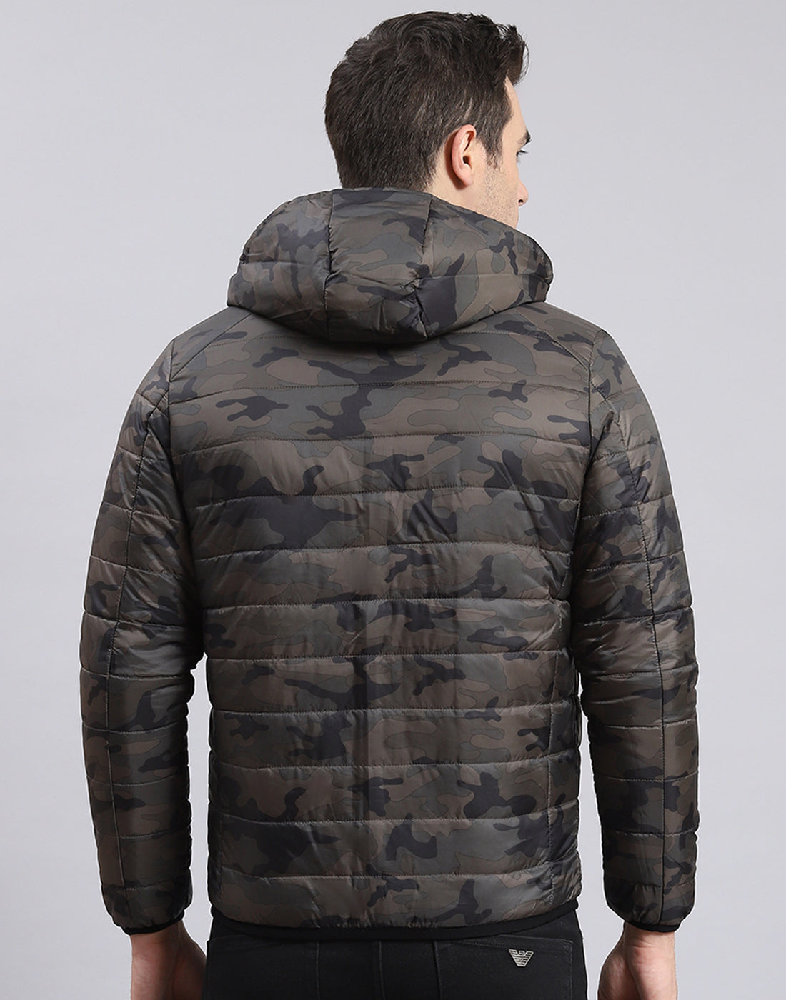 Men Black Printed Stand Collar Full Sleeve Jacket