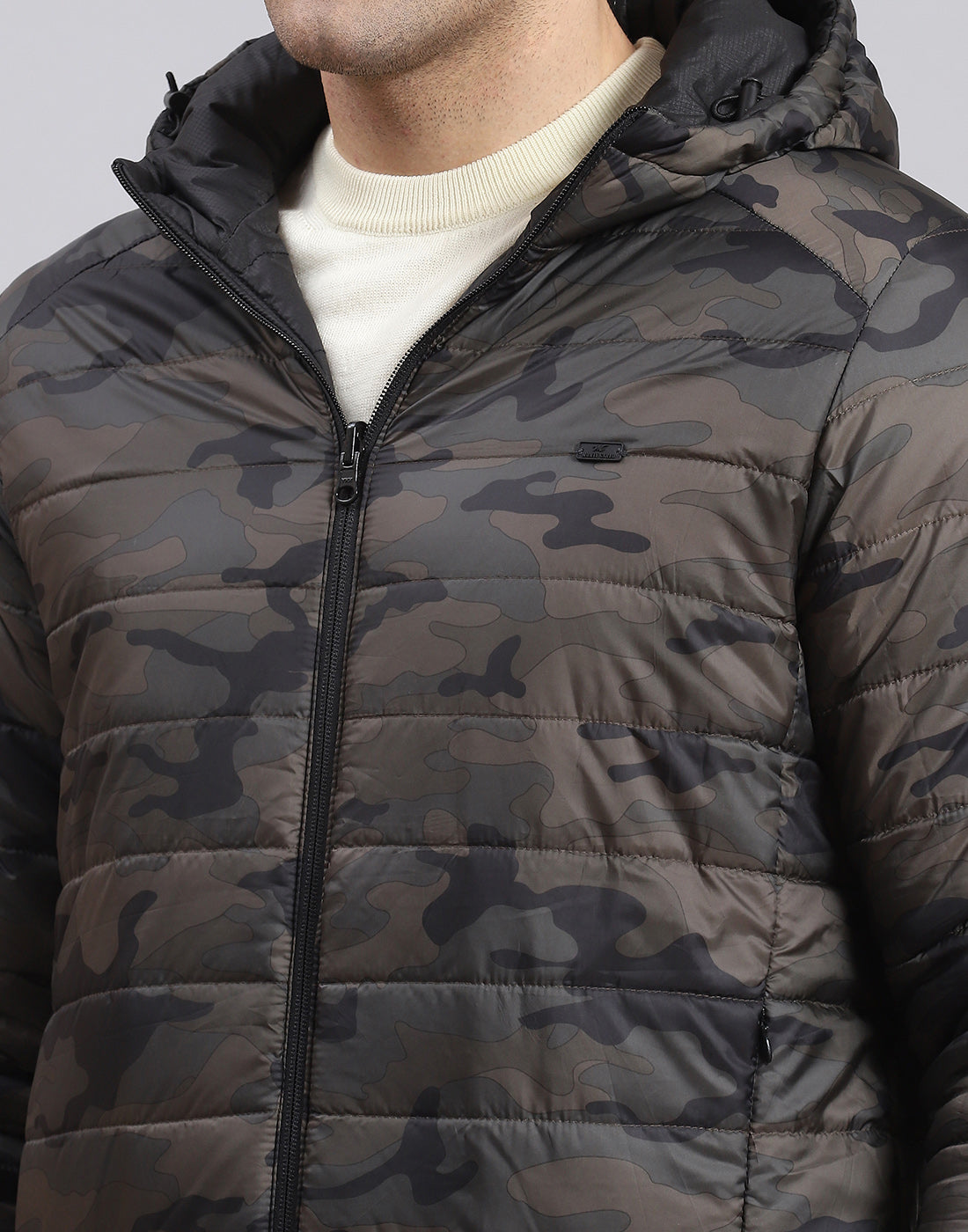 Men Black Printed Stand Collar Full Sleeve Jacket