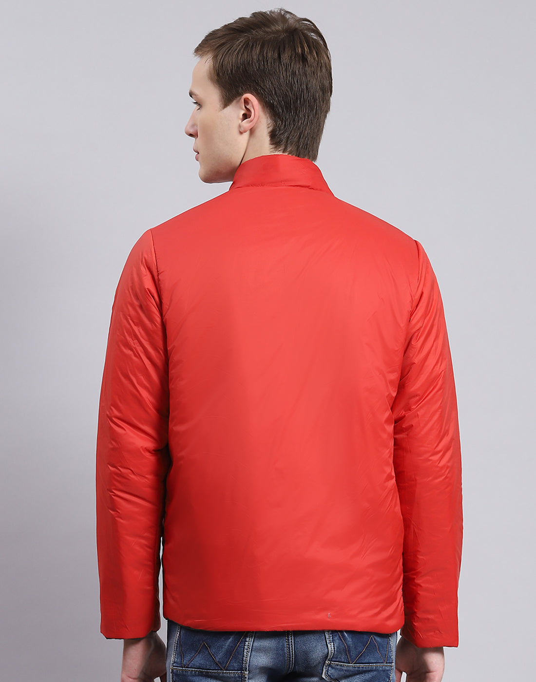 Men Olive Solid Stand Collar Full Sleeve Jacket