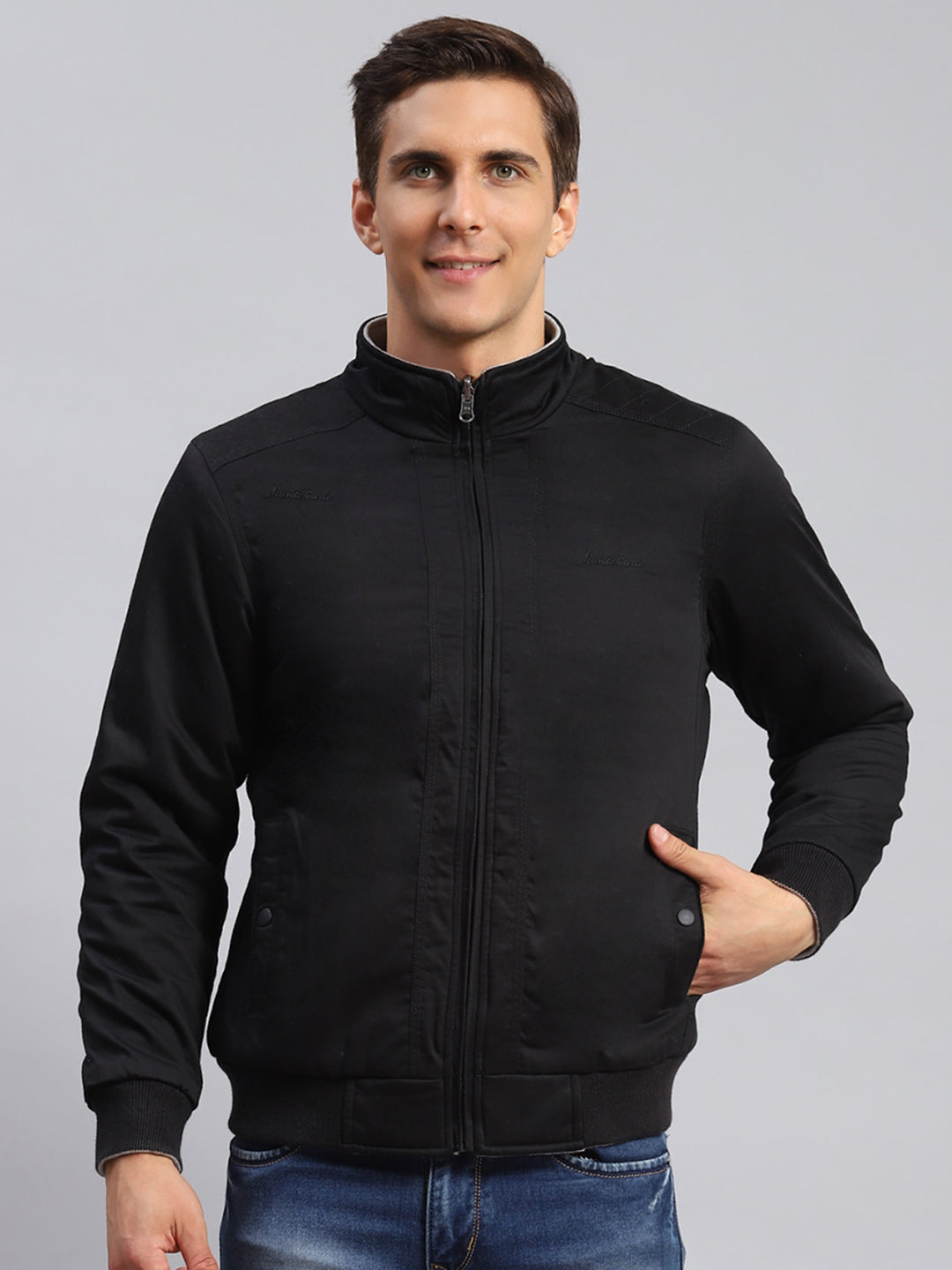 Men Black Solid Cotton Jacket