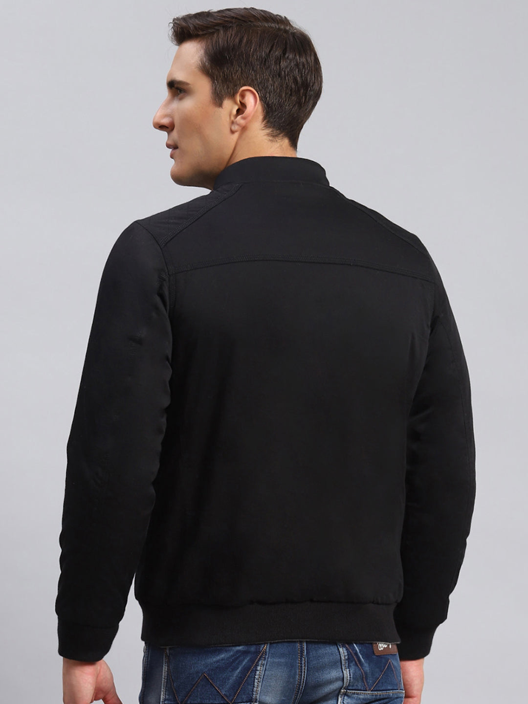 Men Black Solid Cotton Jacket
