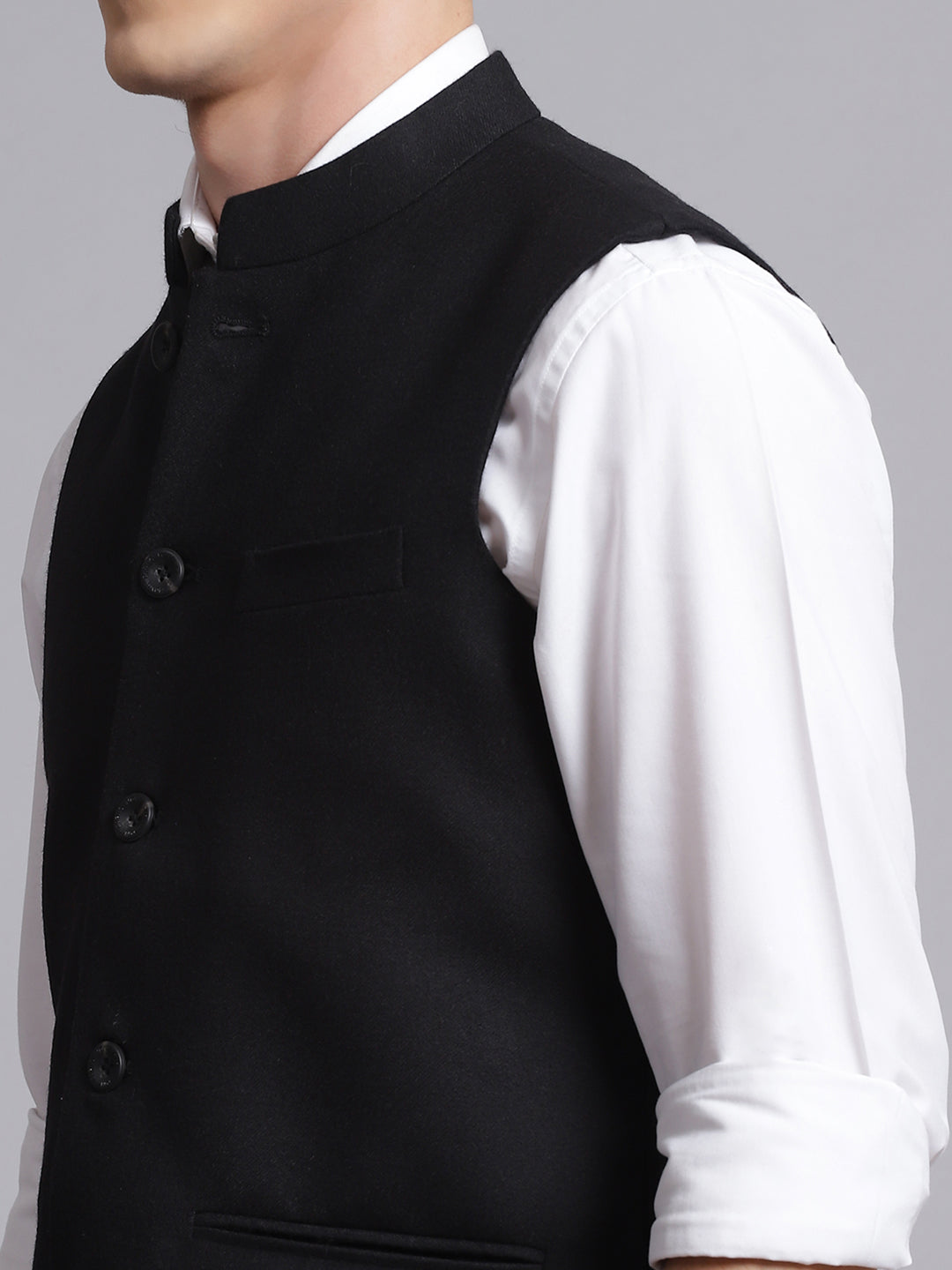 Men Black Solid Wool blend Coat