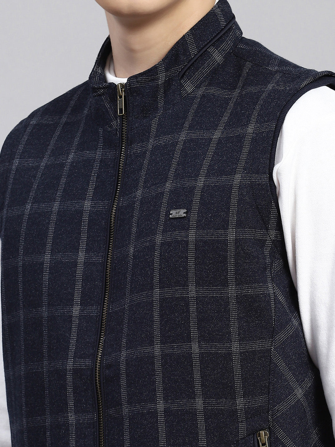 Men Blue Check Coat
