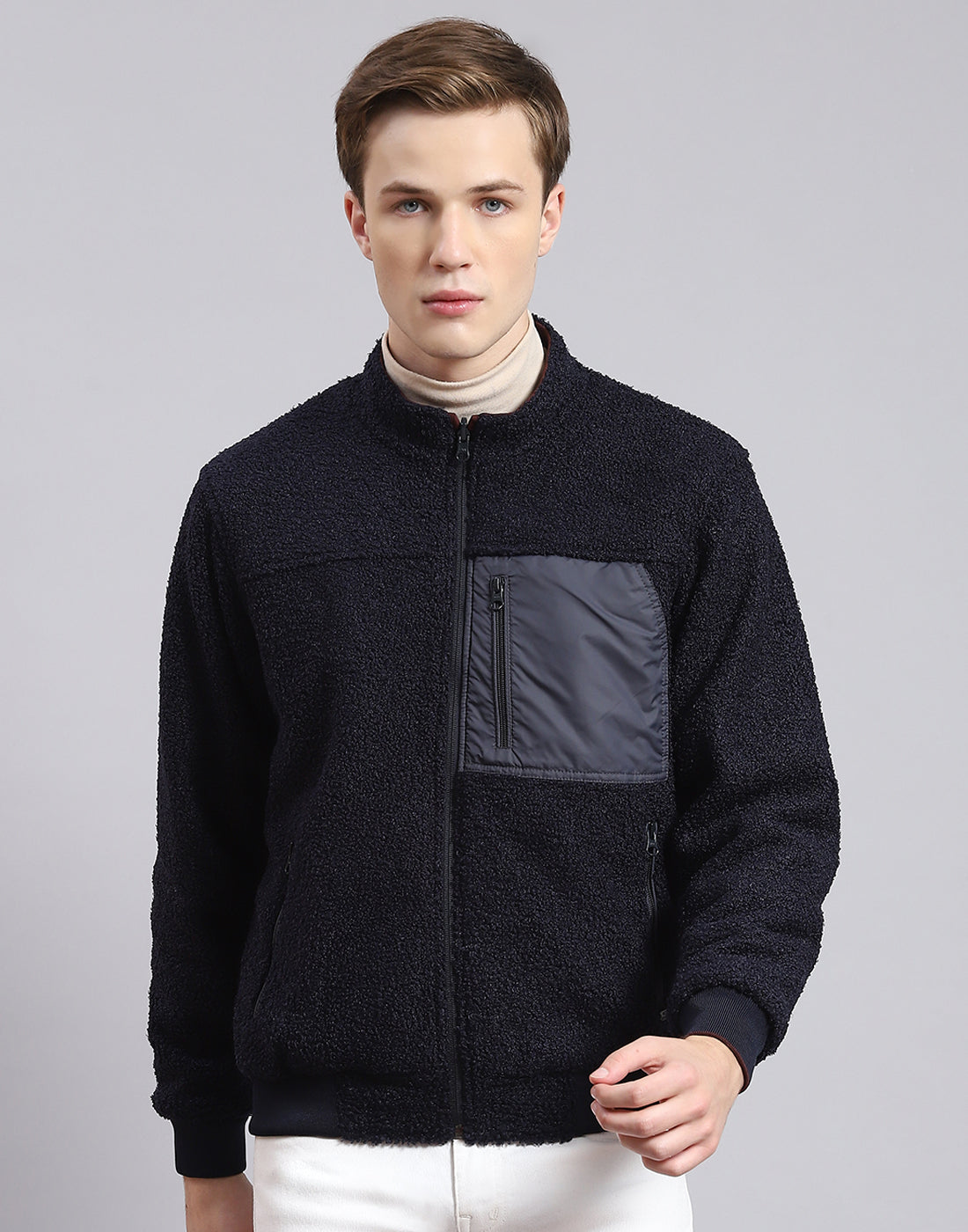 Men Maroon Solid Stand Collar Full Sleeve Jacket