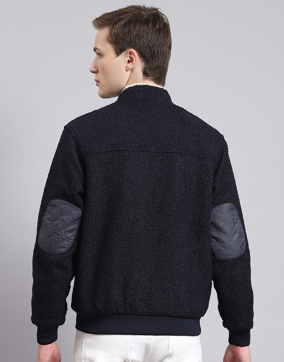 Men Maroon Solid Stand Collar Full Sleeve Jacket