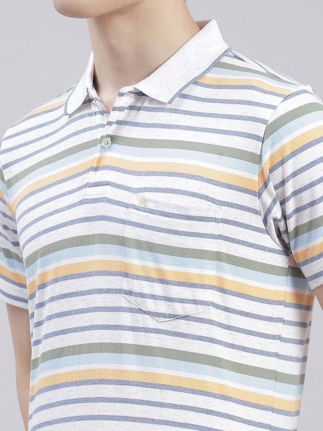 Men Off White Stripe Collar Half Sleeve T-Shirts