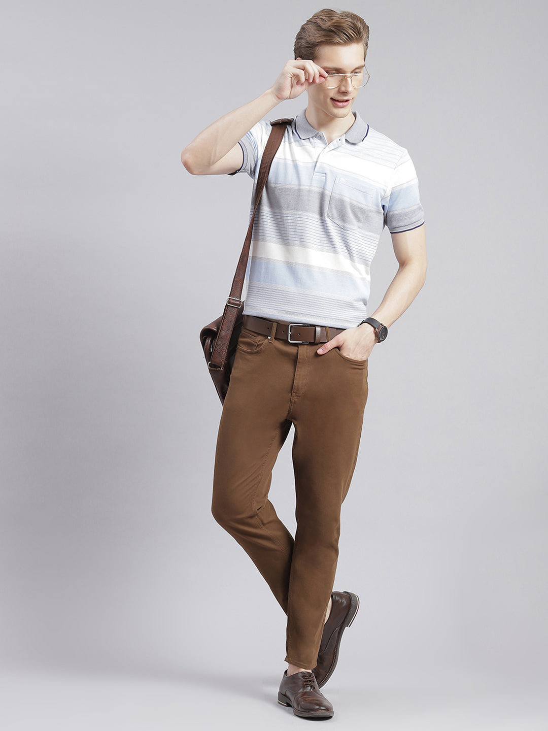 Men Blue Stripe Collar Half Sleeve T-Shirts