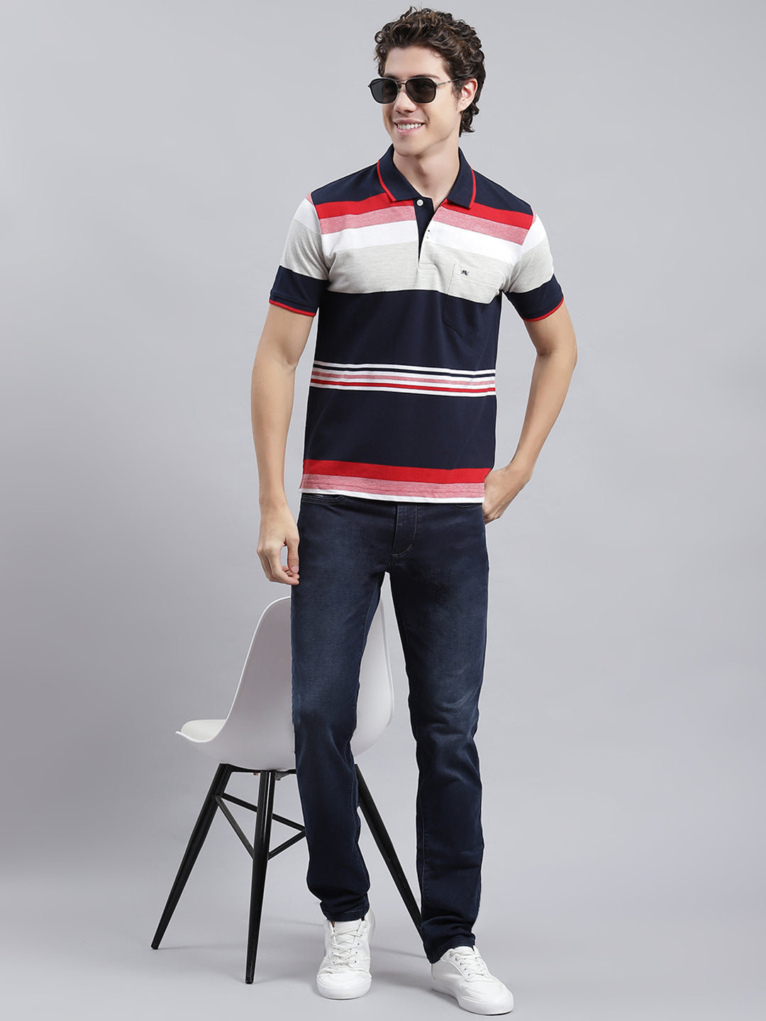 Men Blue Stripe T-Shirt