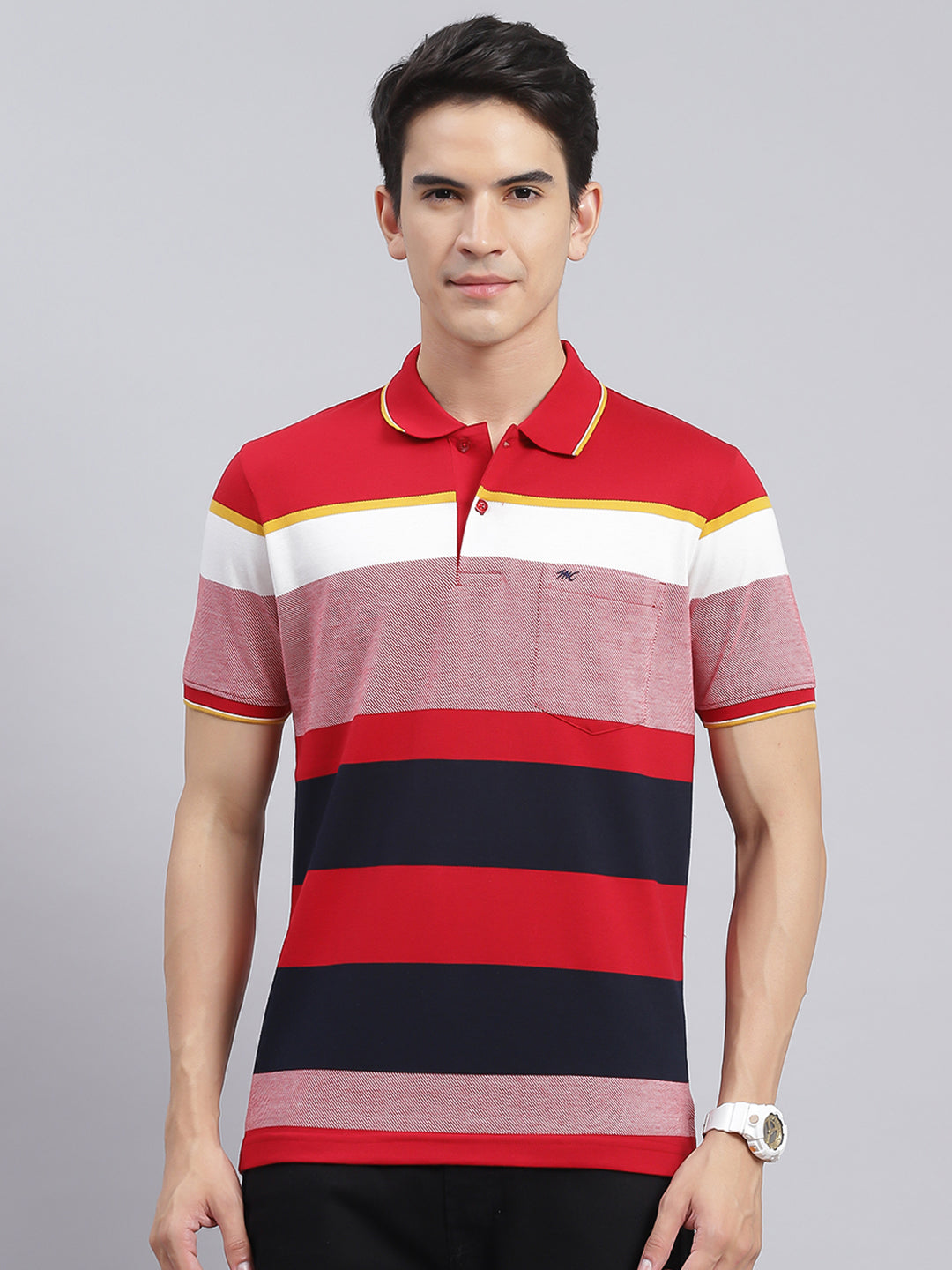 Men Red Stripe Cotton Blend T-Shirt