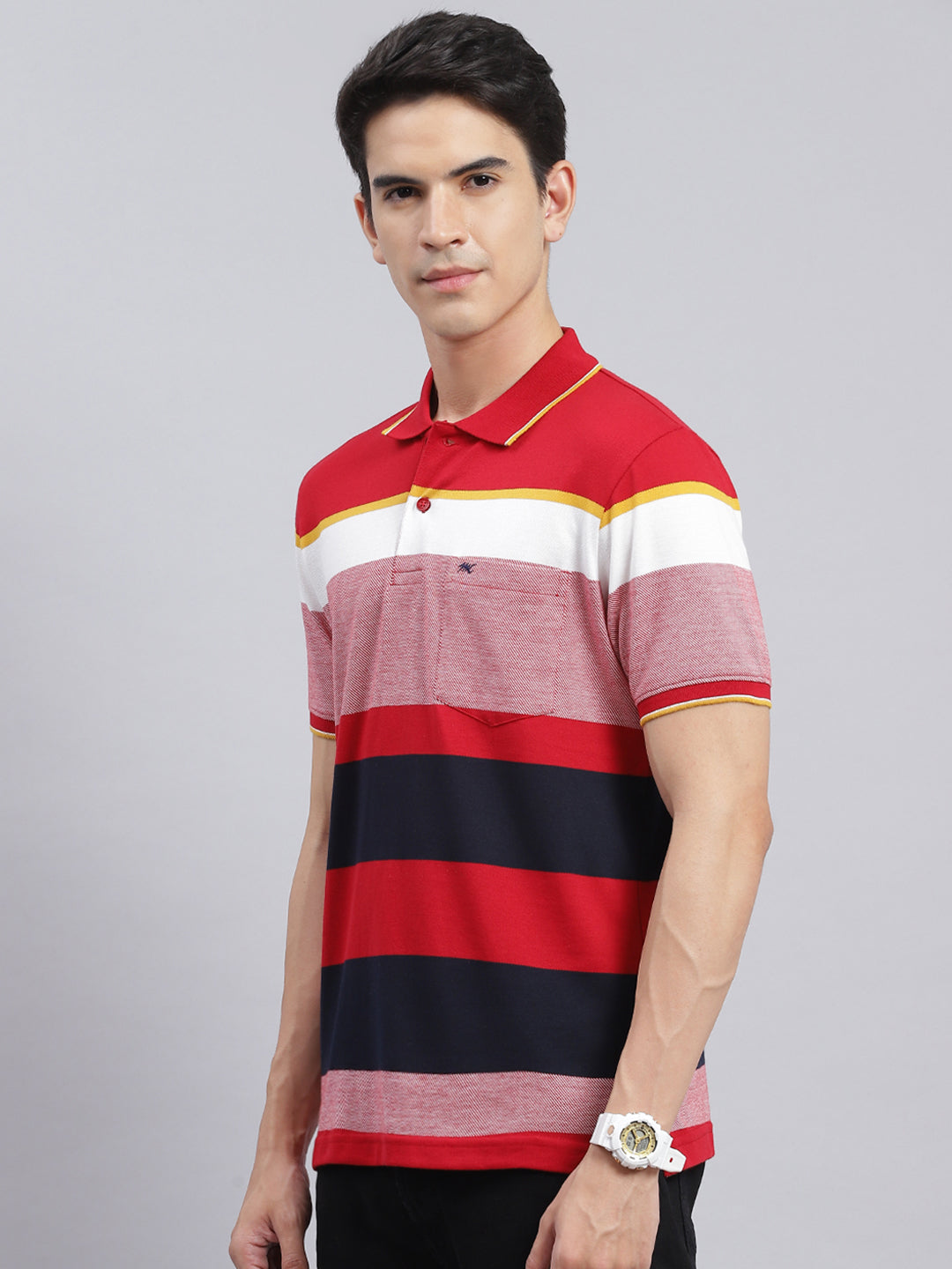 Men Red Stripe Cotton Blend T-Shirt