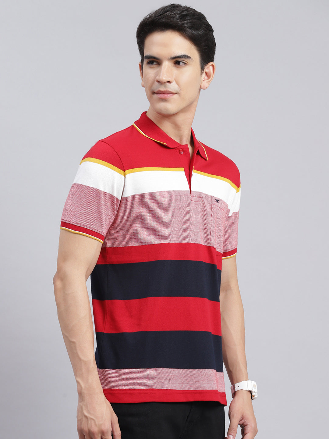 Men Red Stripe Cotton Blend T-Shirt