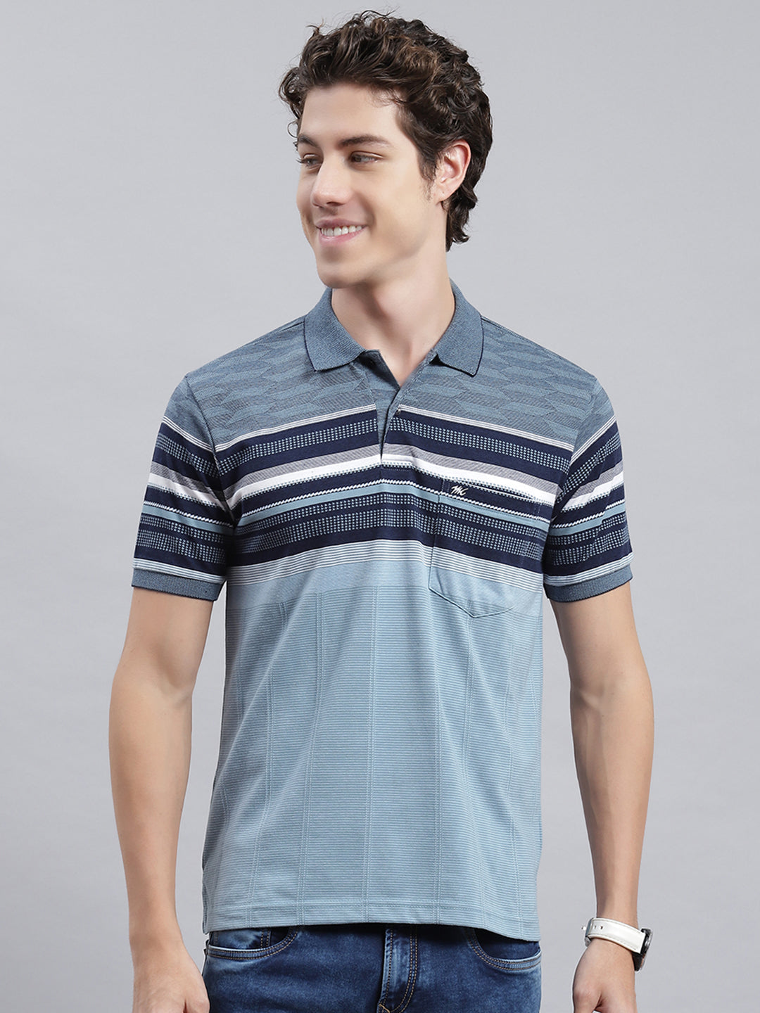 Men Blue Stripe T-Shirt