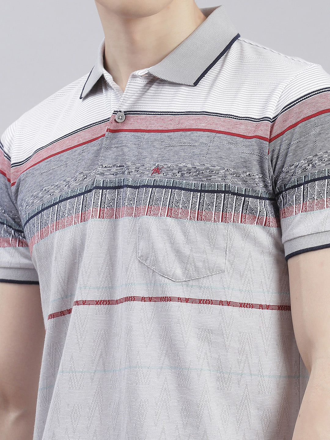 Men Grey Stripe Collar Half Sleeve T-Shirts