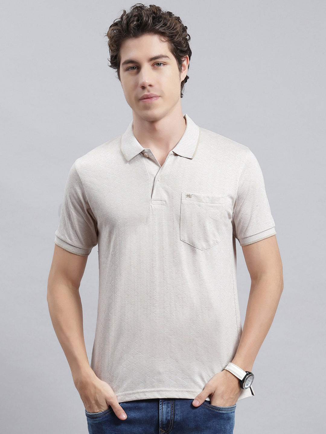 Men Khaki Jaquard T-Shirt