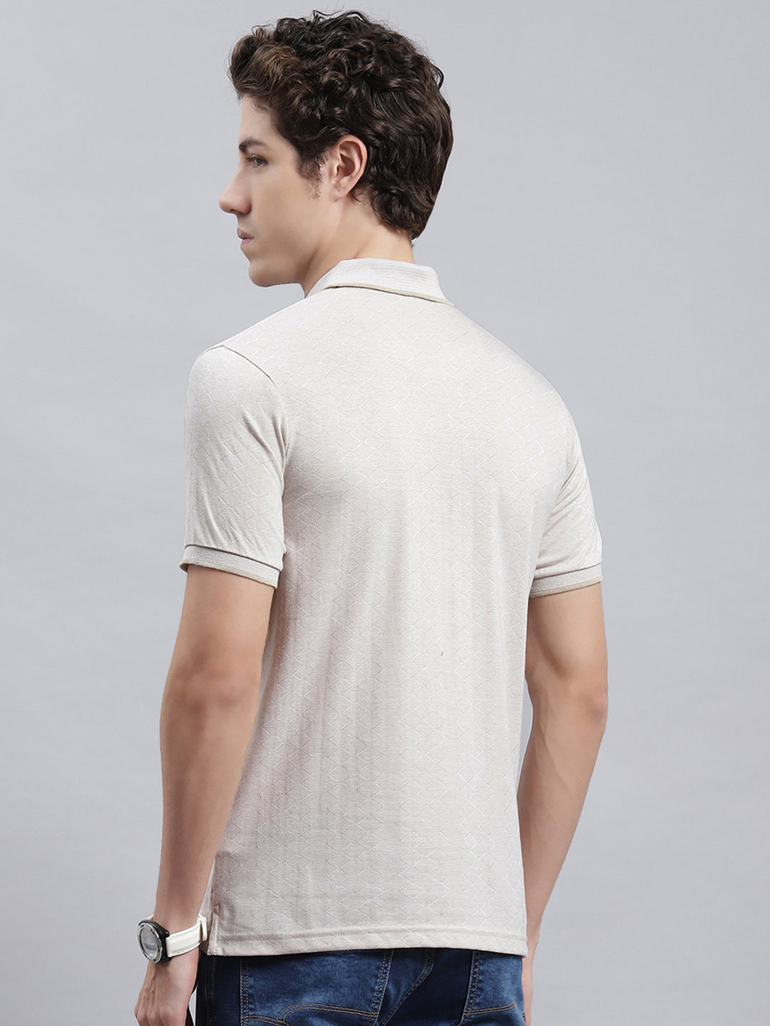 Men Khaki Jaquard T-Shirt