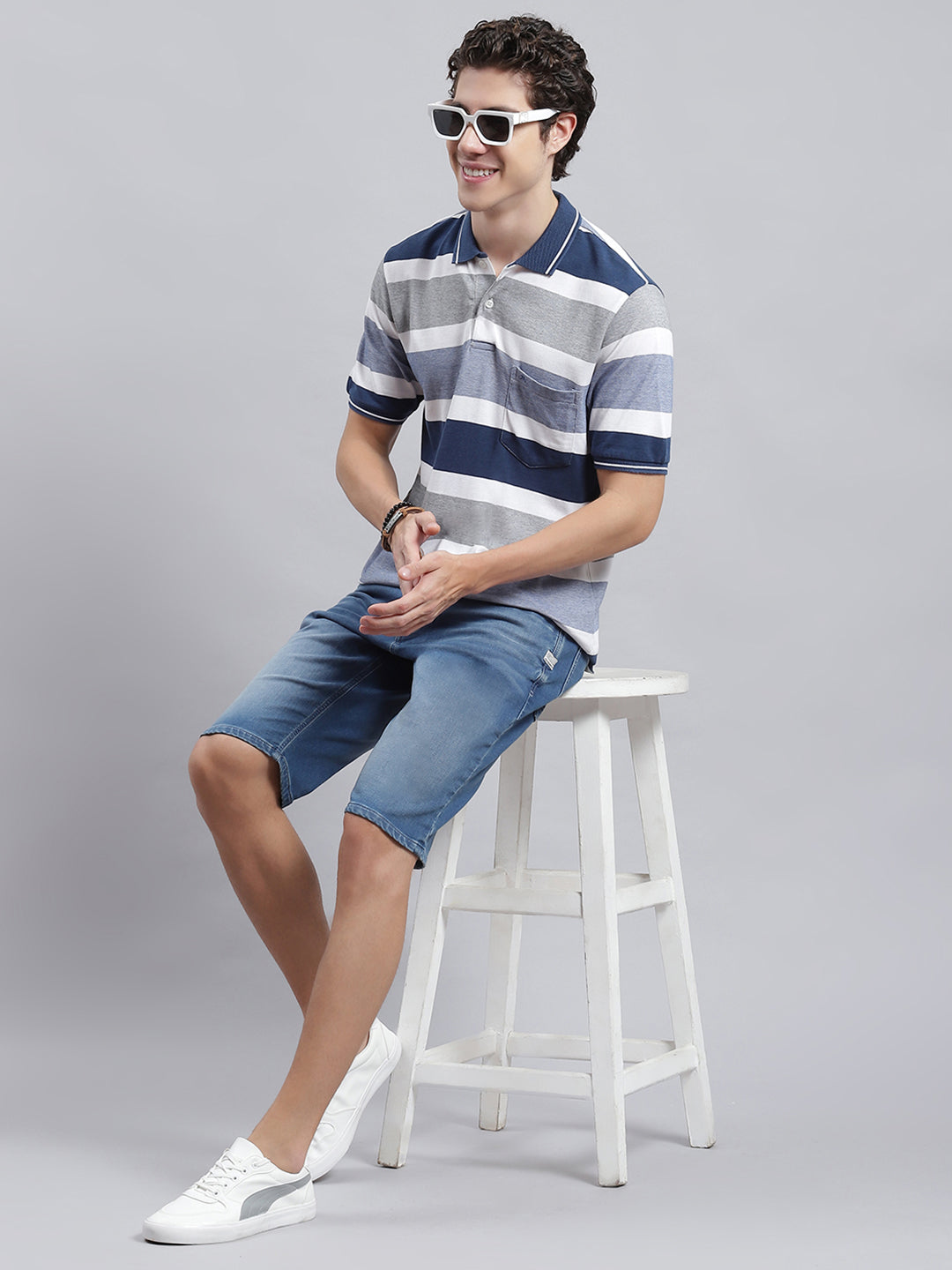 Men Denim Stripe T-Shirt