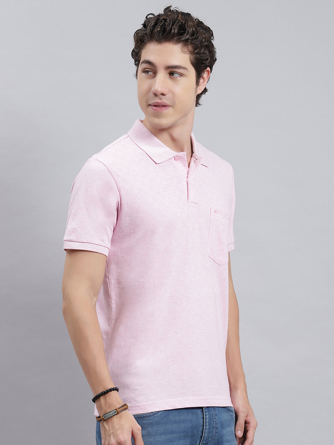 Men Pink Jaquard T-Shirt