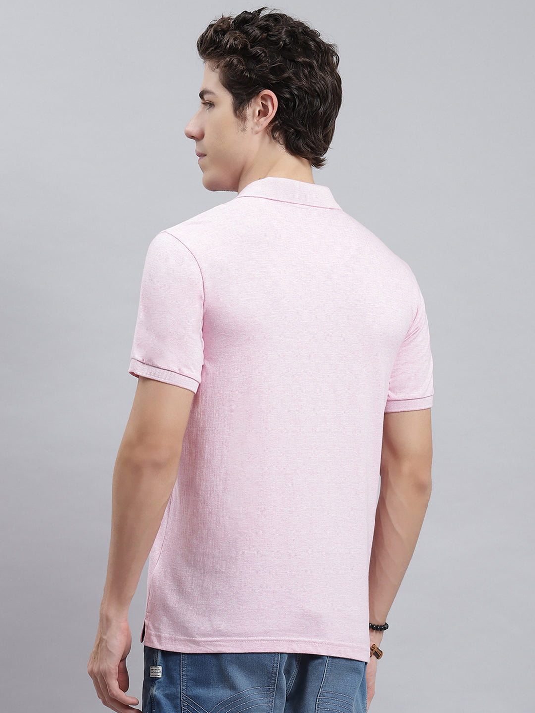 Men Pink Jaquard T-Shirt