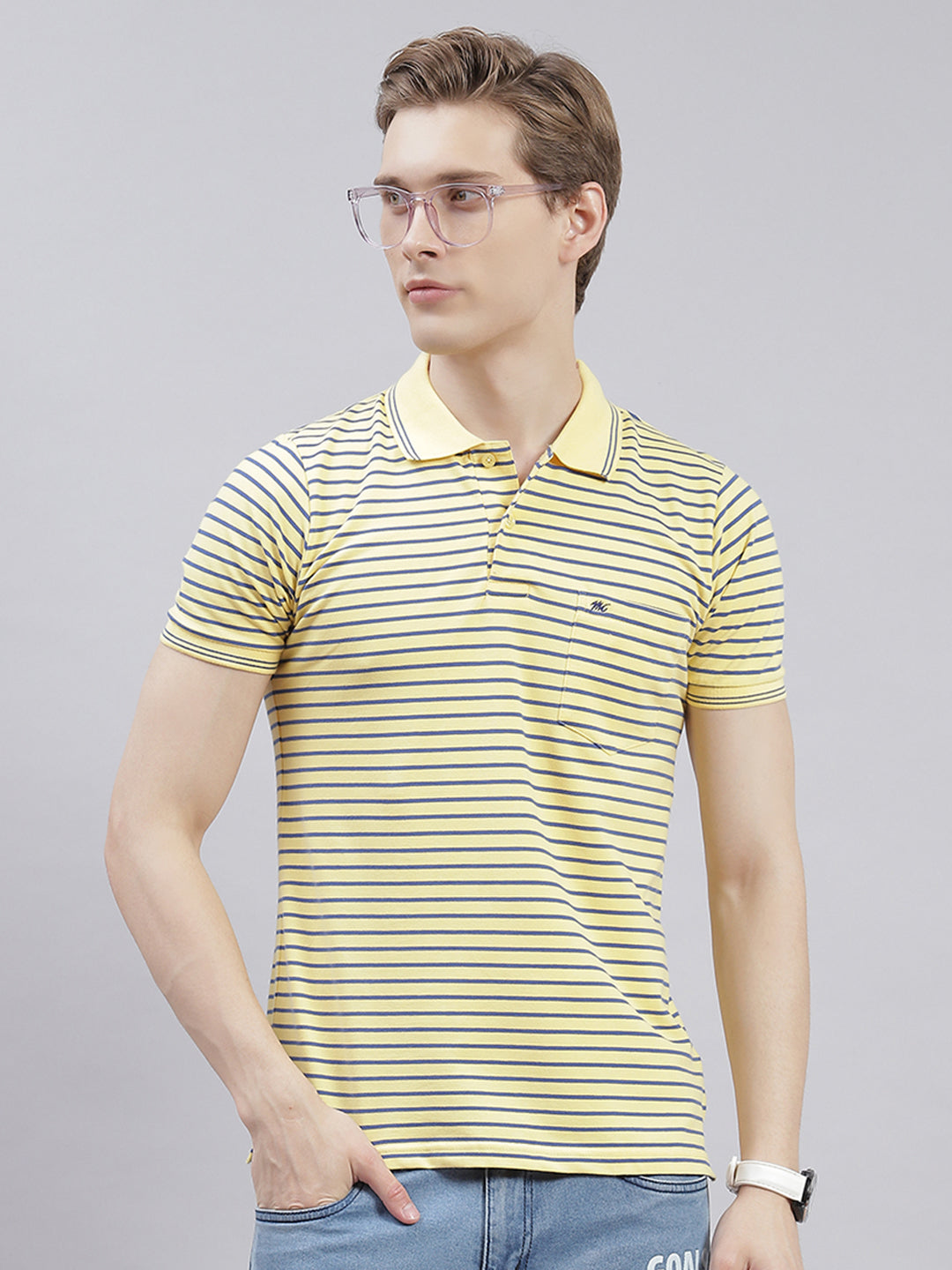 Men Yellow Stripe Collar Half Sleeve T-Shirts