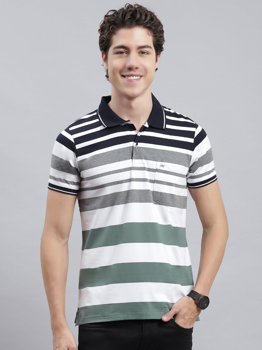Men Green Stripe T-Shirt