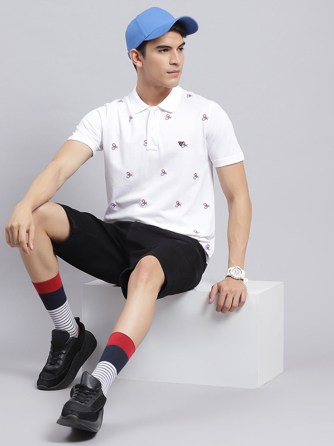 Men White Printed Cotton Blend T-Shirt