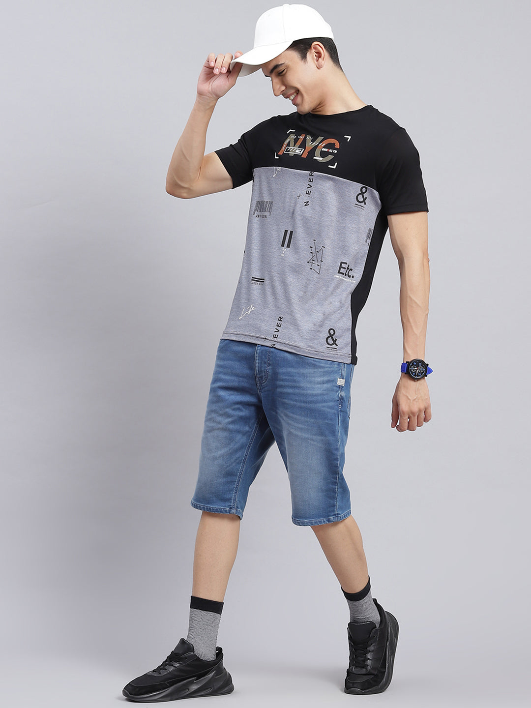 Men Black Printed Cotton Blend T-Shirt