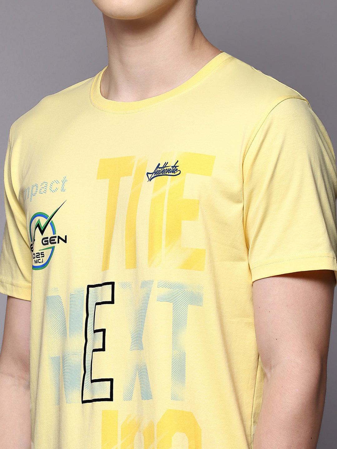 Men Yellow Printed Round Neck Half Sleeve T-Shirts