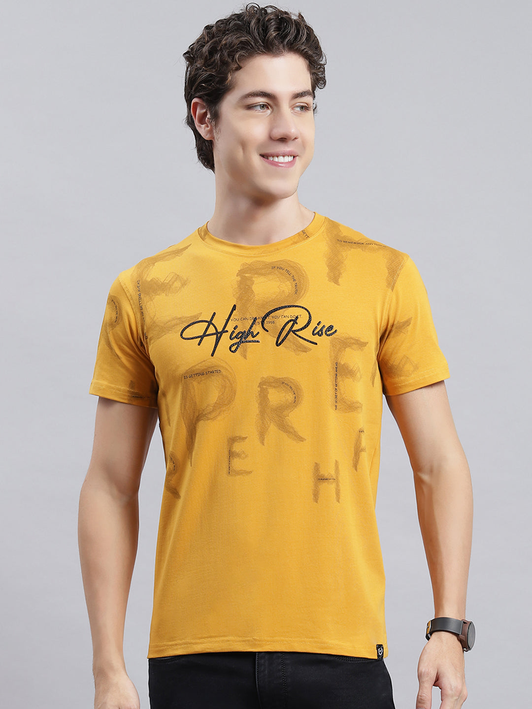 Men Mustard Printed T-Shirt