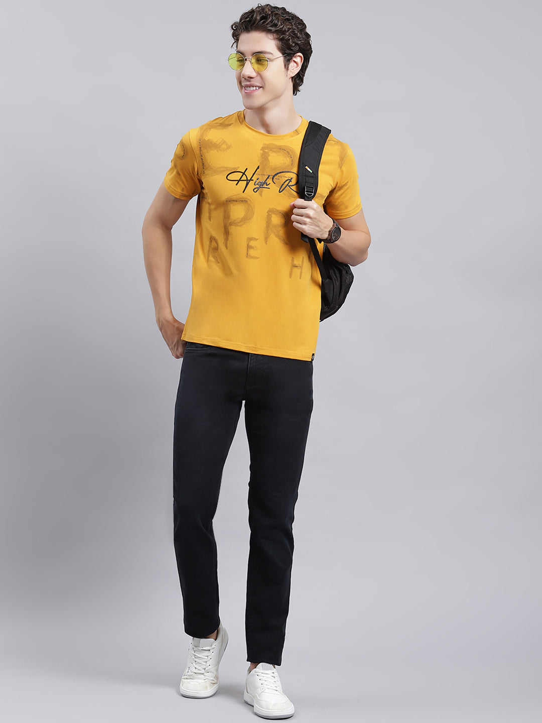 Men Mustard Printed T-Shirt