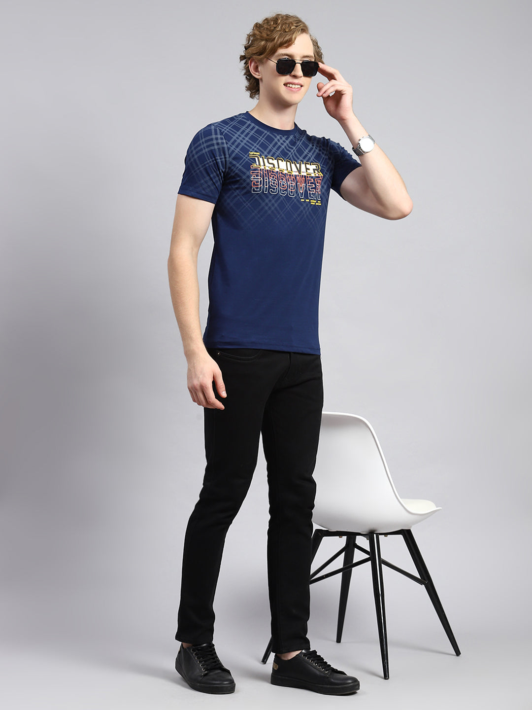 Men Blue Printed T-Shirt