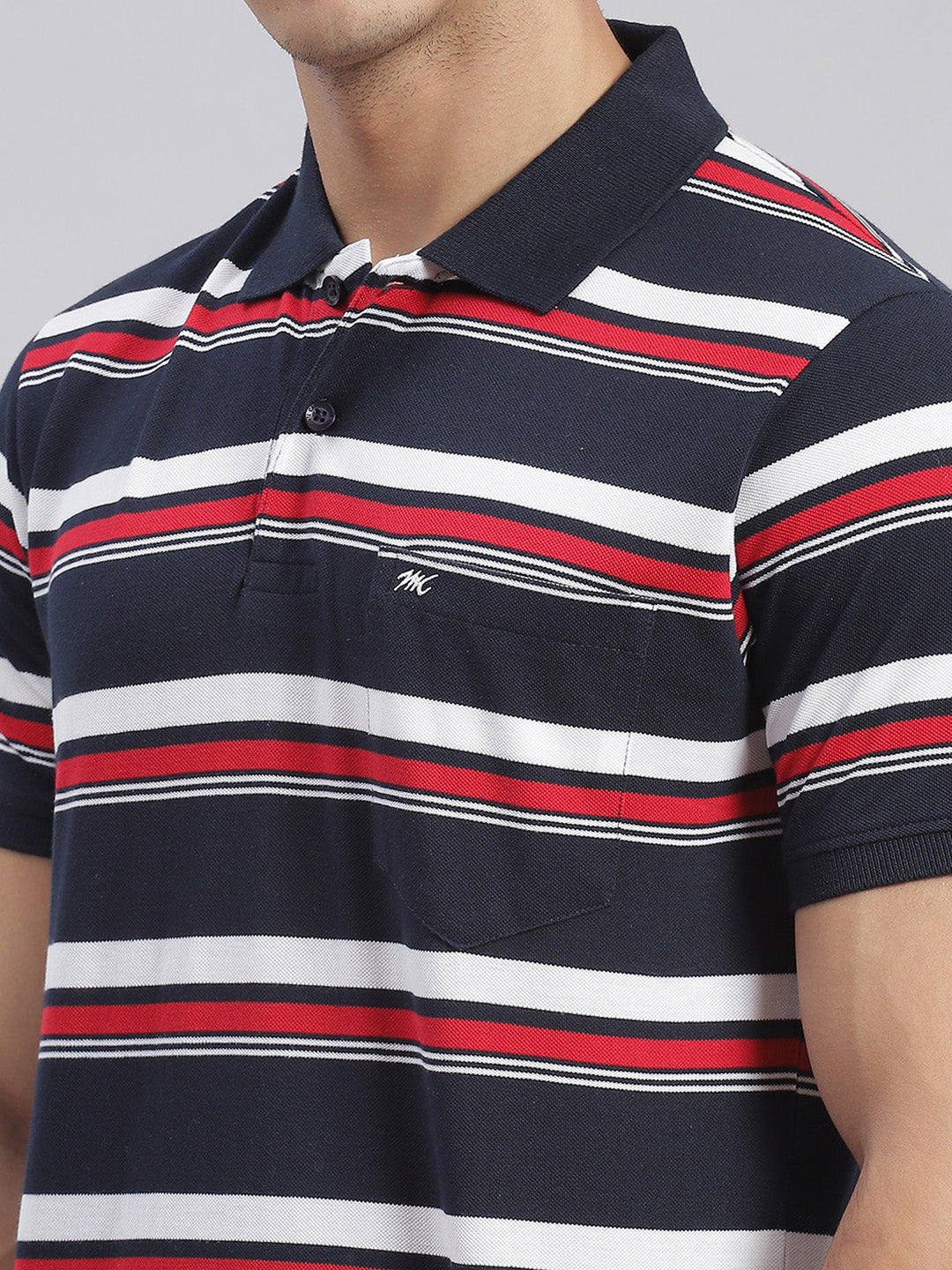 Men Blue Stripe Collar Half Sleeve T-Shirts