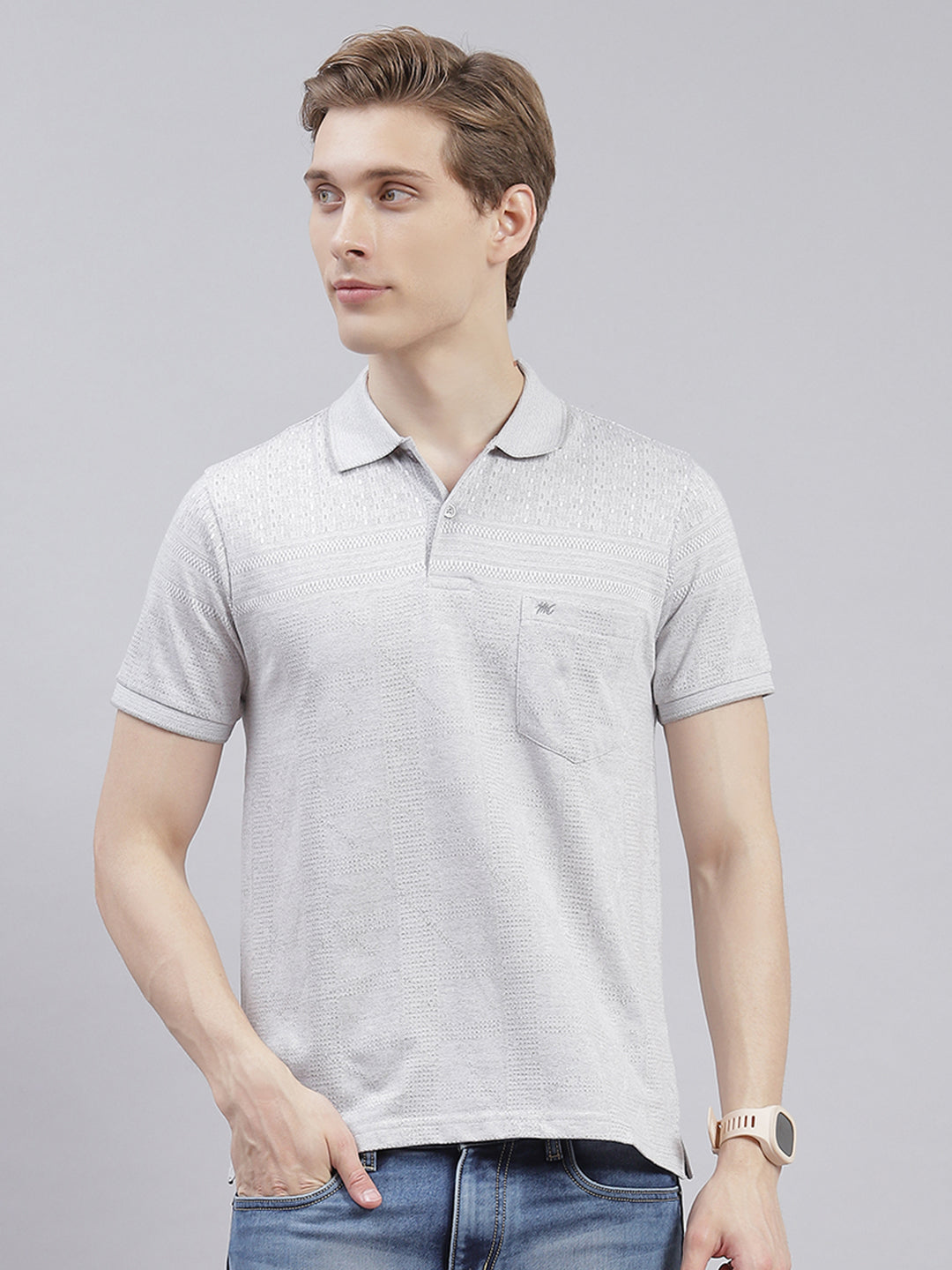 Men Grey Solid Collar Half Sleeve T-Shirts