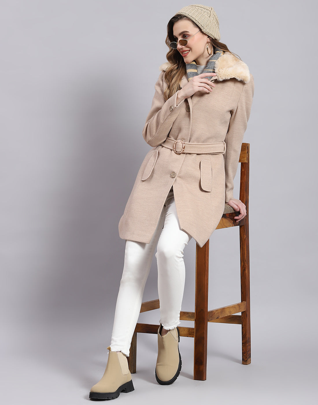 Monte Carlo Overcoat Women Online Women Beige Solid Collar Full