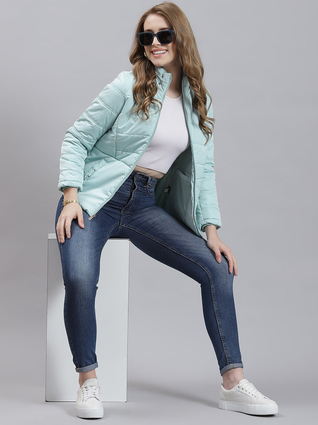 Women Light Green Printed Jacket