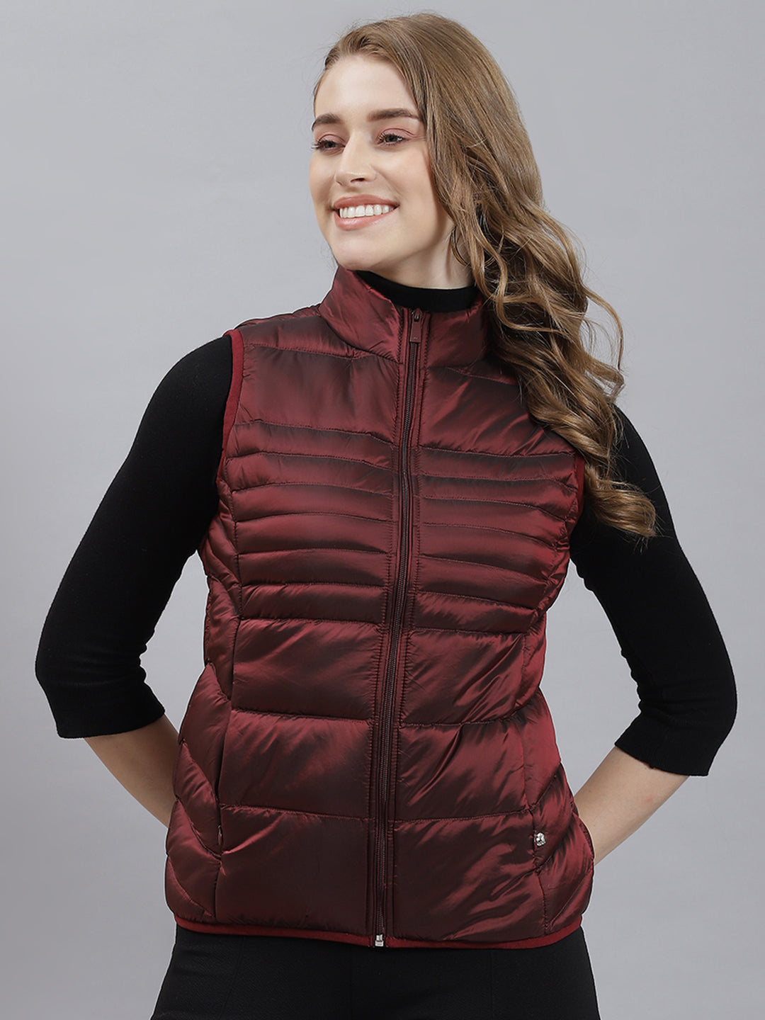 Women Maroon Printed Jacket