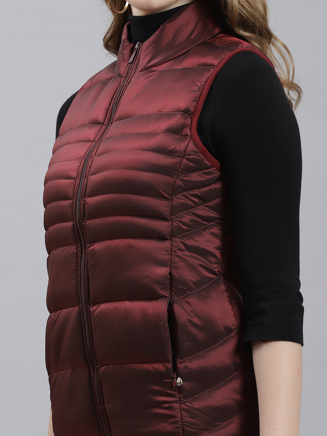 Women Maroon Printed Jacket