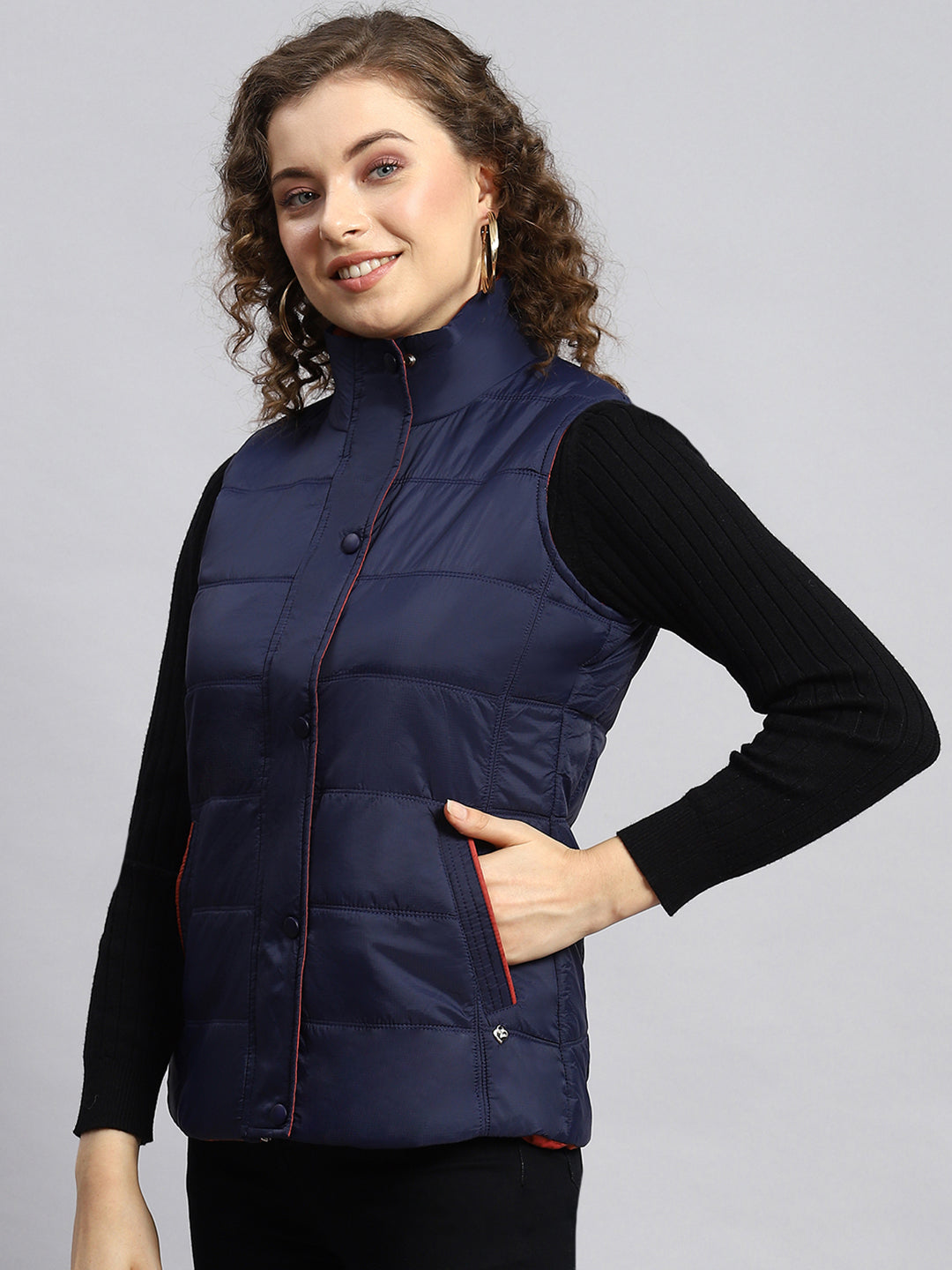 Women Navy Blue Printed Jacket