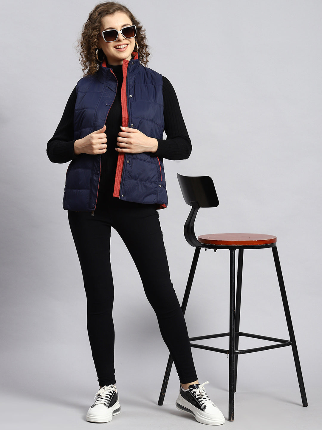 Women Navy Blue Printed Jacket