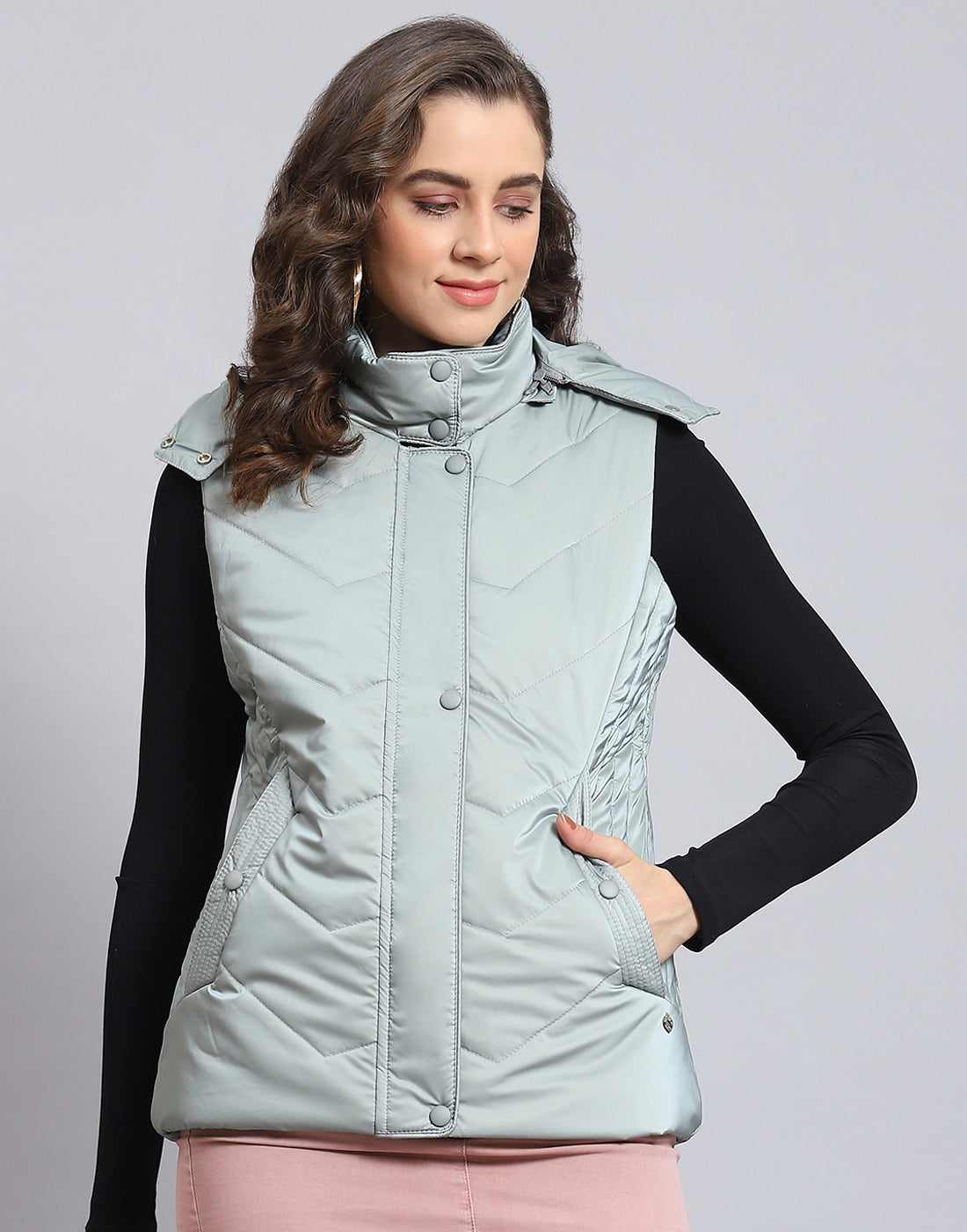 Women's Grey Solid Open Front Jacket