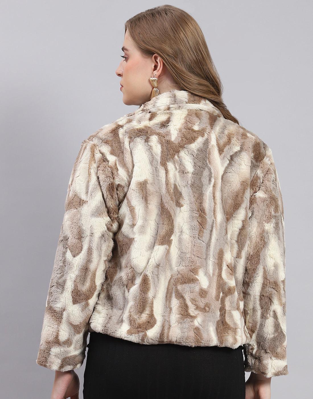 Women Brown Printed Stand Collar Full Sleeve Jacket