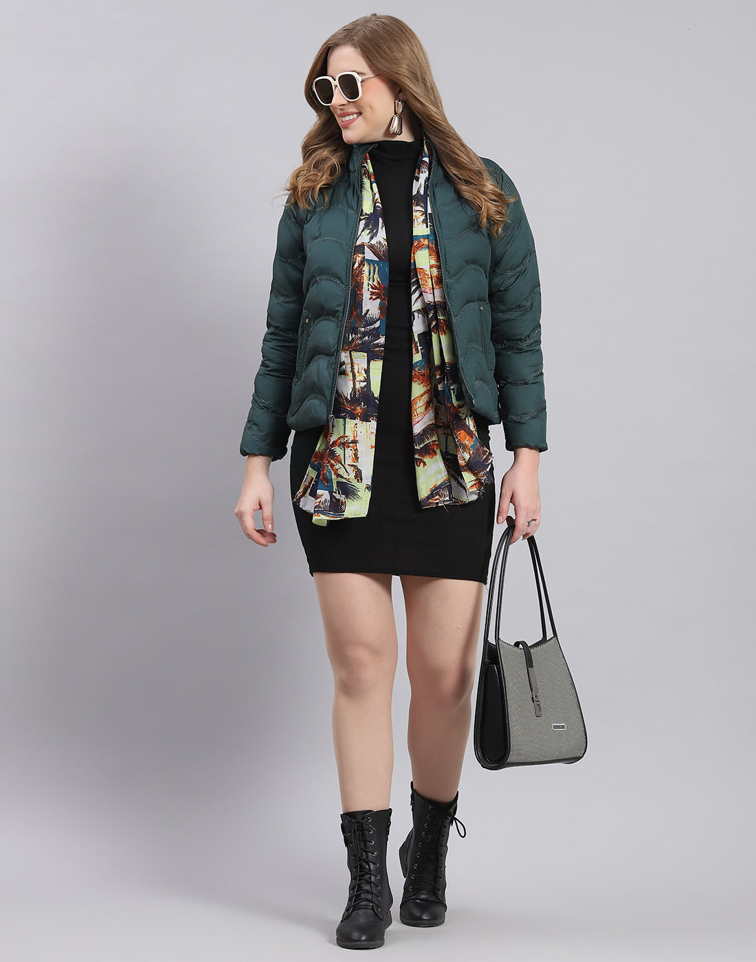 Women Teal Blue Solid Stand Collar Full Sleeve Jacket