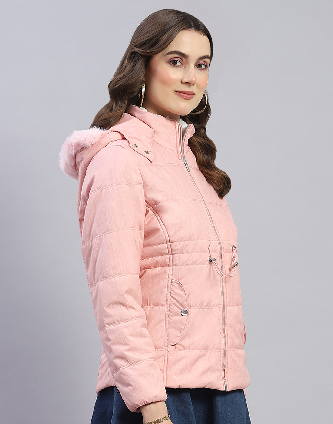 Women Pink Solid Hooded Full Sleeve Jacket