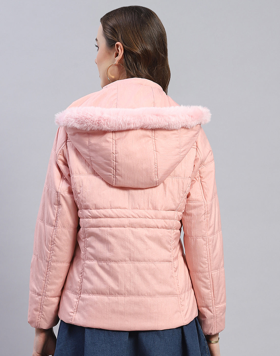 Women Pink Solid Hooded Full Sleeve Jacket