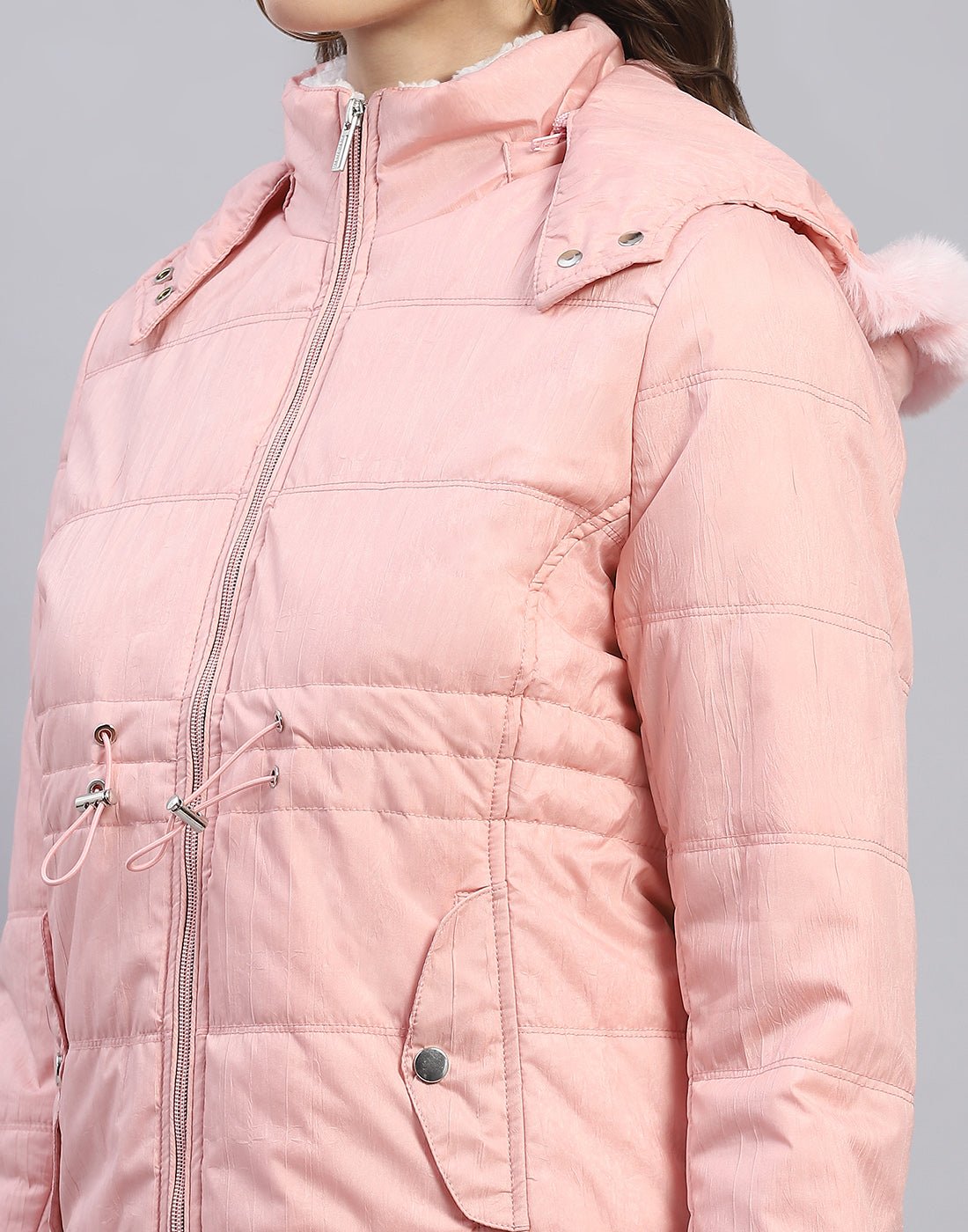 Women Pink Solid Hooded Full Sleeve Jacket