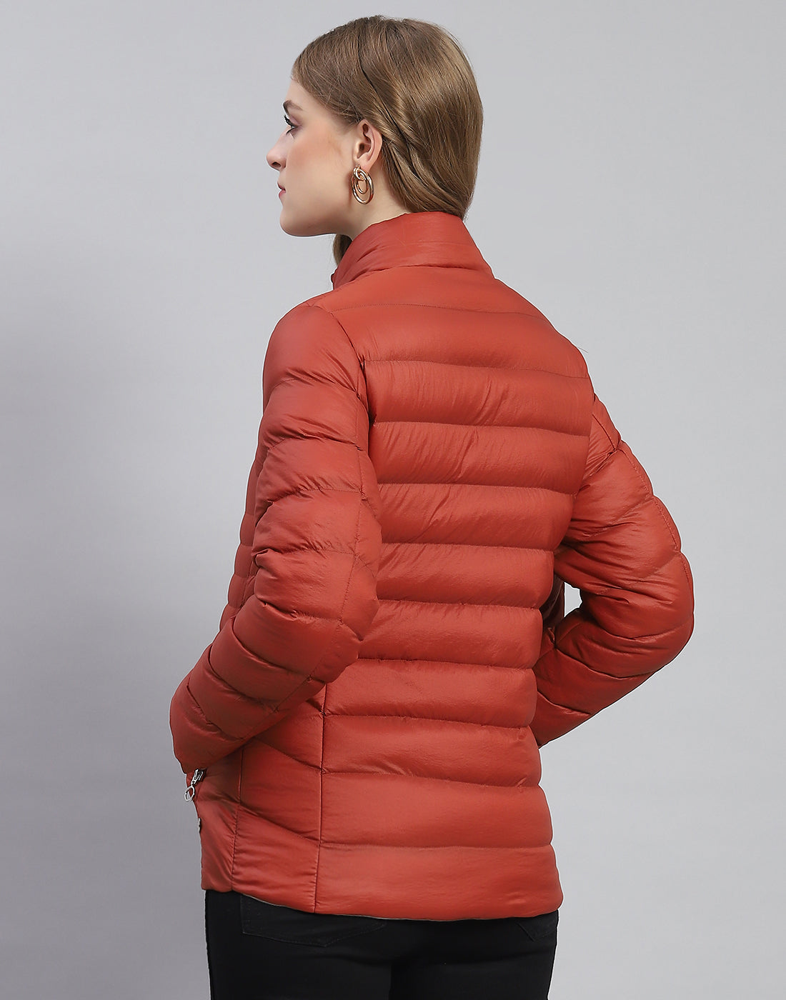 Women Rust Solid Hooded Full Sleeve Jacket