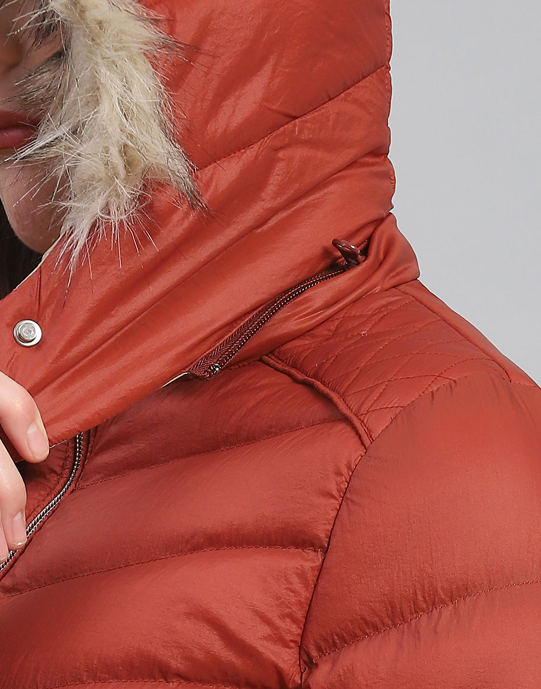 Women Rust Solid Hooded Full Sleeve Jacket