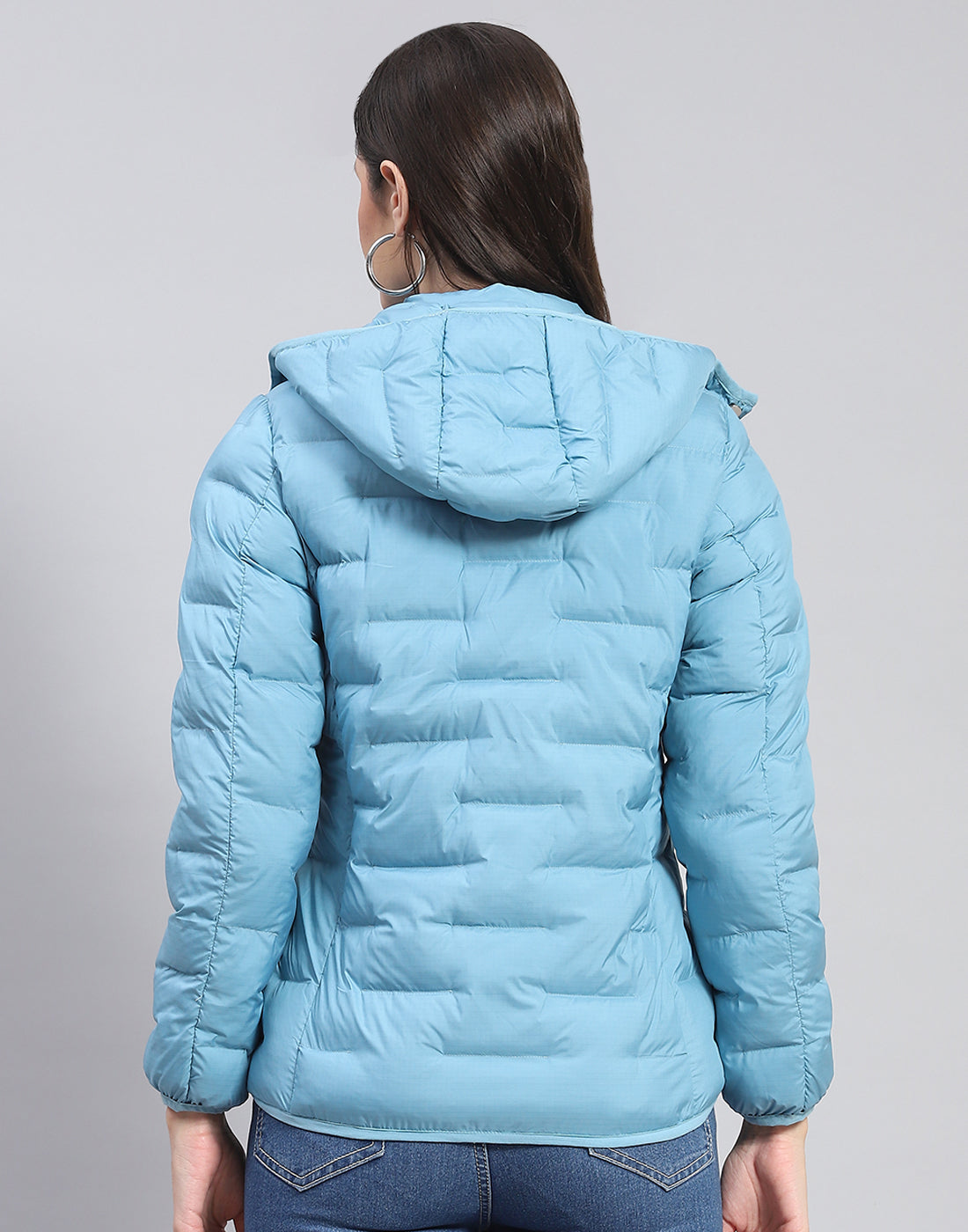 Women Turquoise Blue Solid Hooded Full Sleeve Jacket