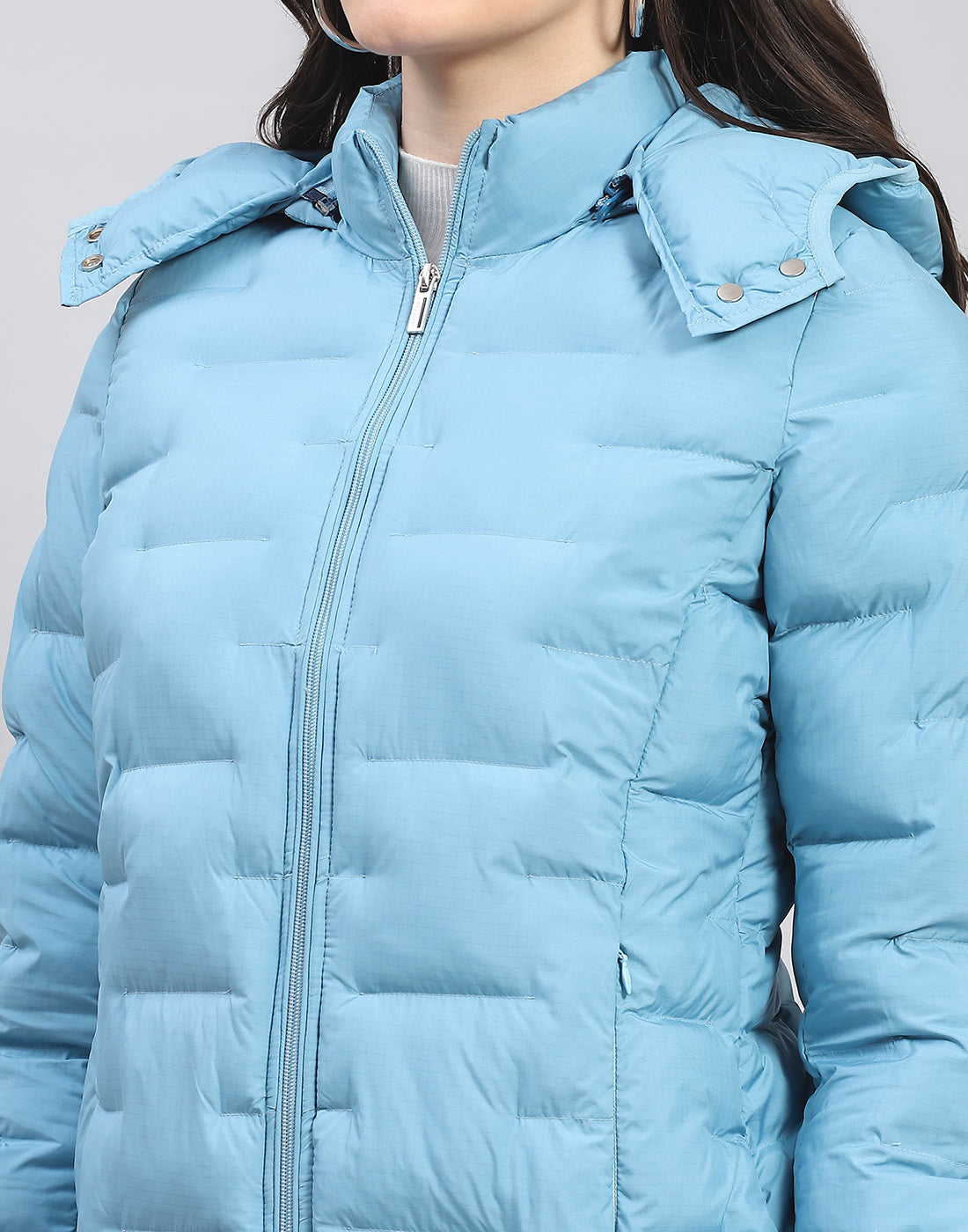 Women Turquoise Blue Solid Hooded Full Sleeve Jacket