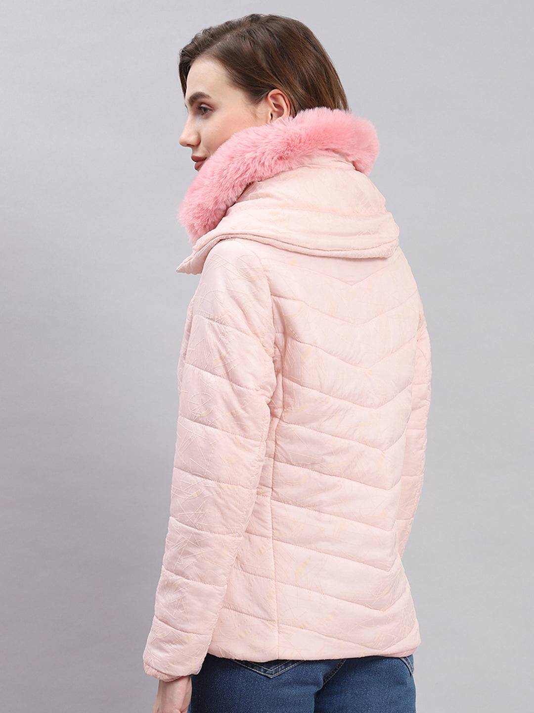 Women Pink Printed Spread Collar Full Sleeve Jackets